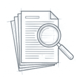 Documents with magnifying glass illustration